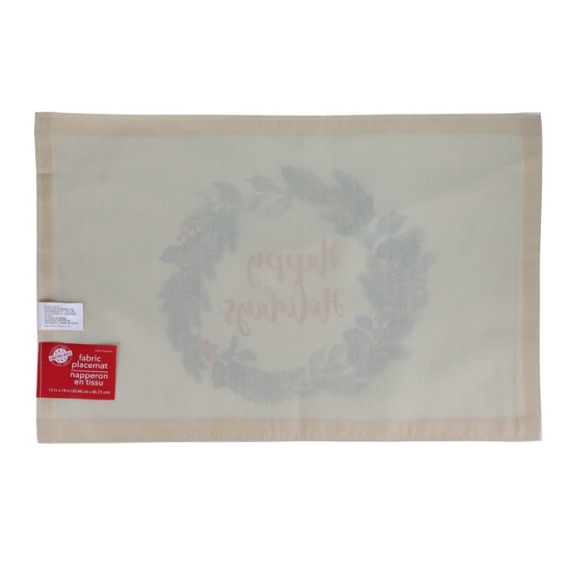 NWT Set of 4- Cream- Happy Holidays- Holly Wreath- Dining Table Placemats 12x18 - Picture 6 of 15
